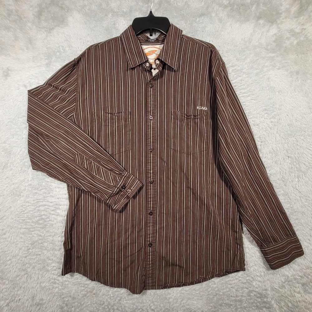 Kirra Button Down Shirt Mens XL Brown Striped Long Sleeve Cotton Pockets